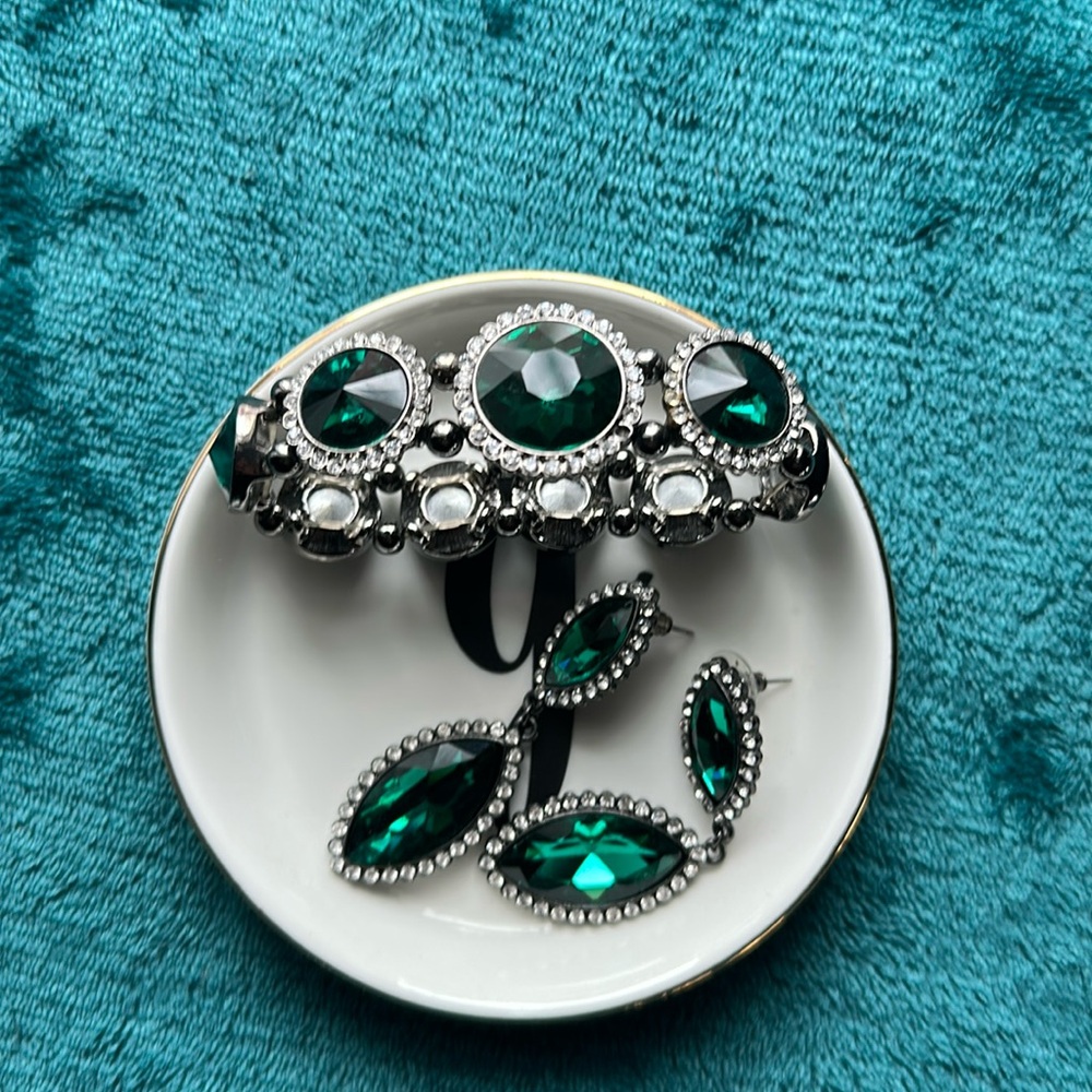 Green Emerald bracelet and earrings set